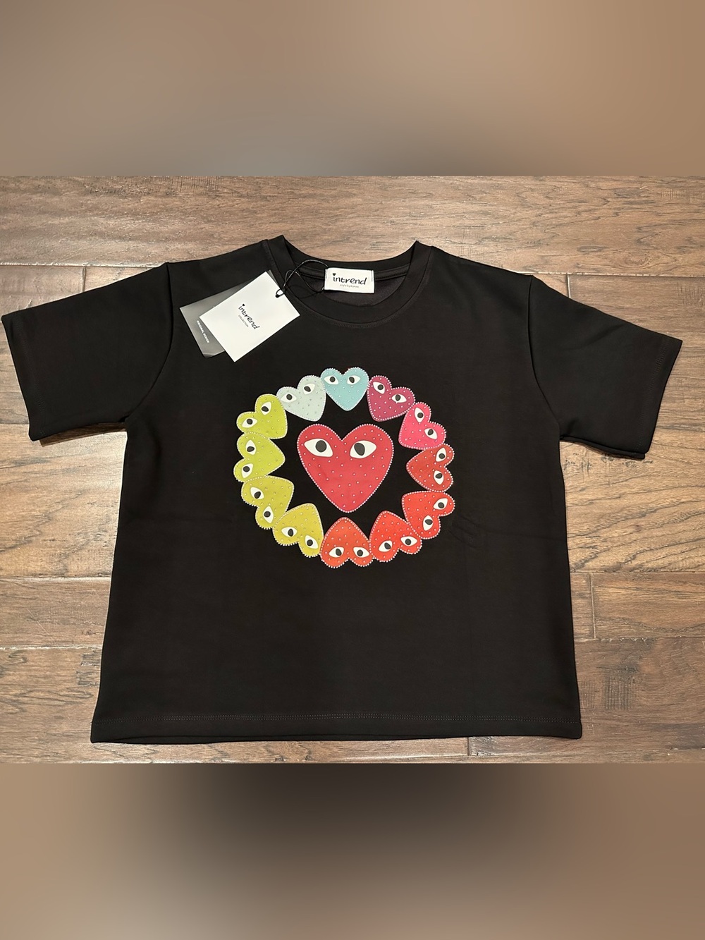 Women’s Black Graphic Heart Tee (can fit up to XL)